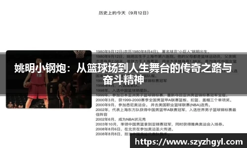 姚明小钢炮：从篮球场到人生舞台的传奇之路与奋斗精神